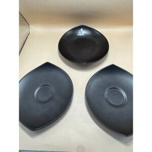 3 Small Huizen Vintage 1950s Onyx Black Collect Plates Ceramic, Made In Holland